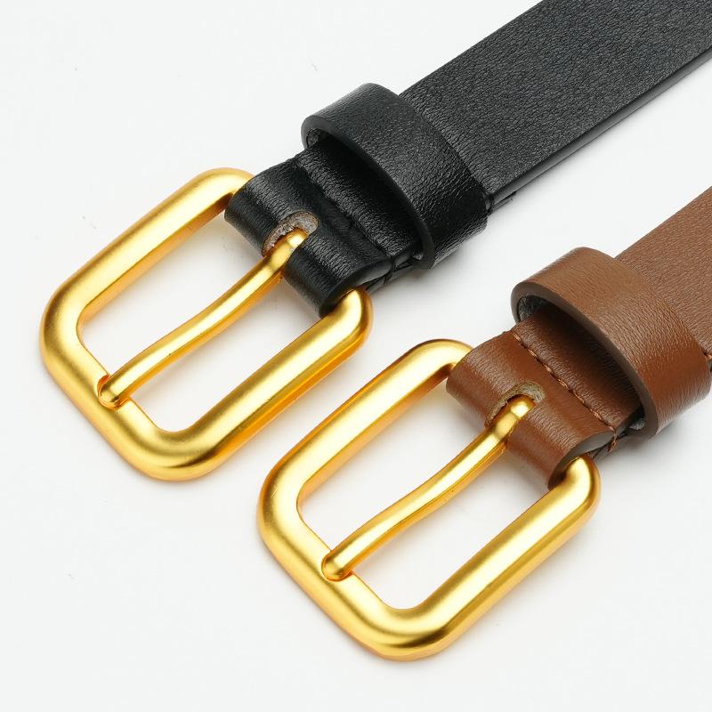 Women's Belt New Double Sided Versatile Dress Decorative Belt Pure Cowhide Smooth Buckle Belt