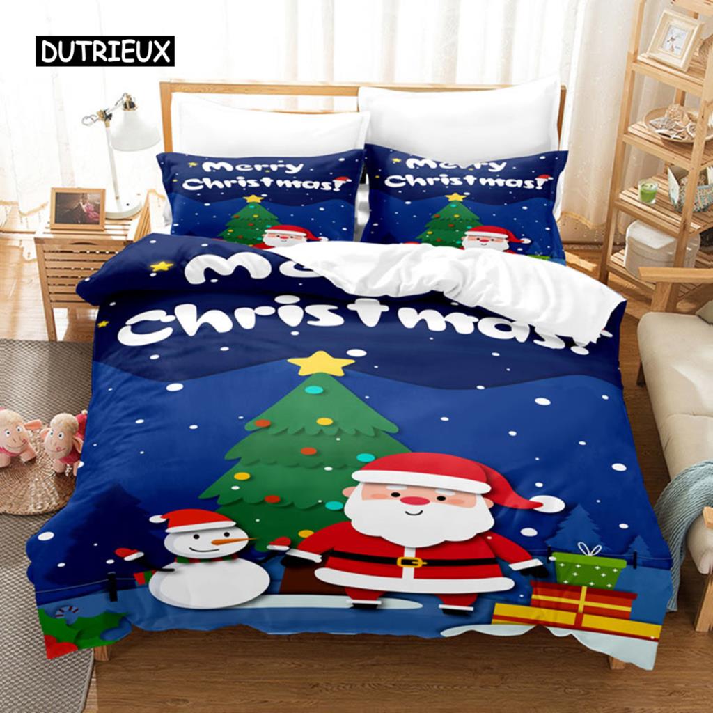 Noel Yatak Takımı Nevresim Polyester Yorgan Kılıfı Yastık Kılıfı 3D Queen King Çift Full İkiz Tek 3 Parça 2 Parça Yatak Odası
