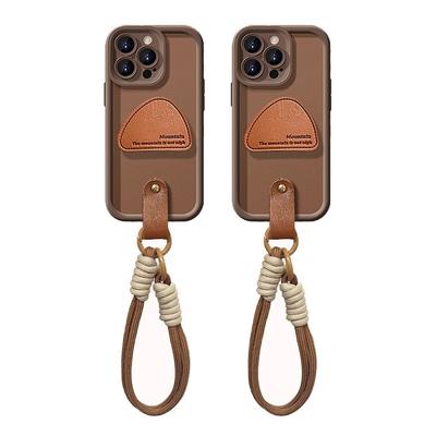 Leather Triangle Bracket Lanyard Suitable for Apple 16 Maillard Mobile Phone Case Autumn and Winter 15PRO Silicone Lambskin 7/8