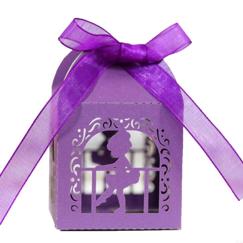 KX4B 100pcs Angel Dancing Pearl Paper Hollow Cut Favor Gift Candy Box Storage with Ribbon Decoration Baby Shower Wedding Party