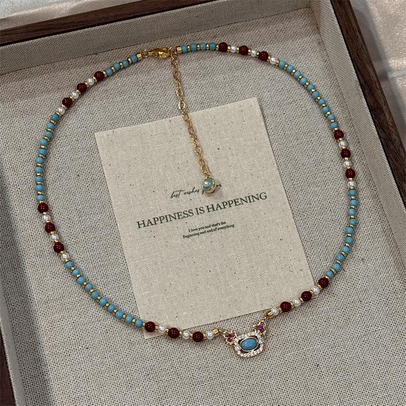Natural Turquoise Pearl Strand Necklace for Women - Luxurious and Sophisticated Turquoise Collar Chain - Freshwater Pearl Necklace