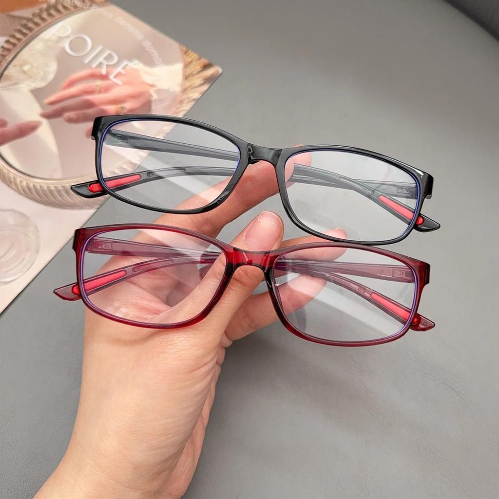 Y2K Women Retro Square Glasses Red black Frame Glass Eyewear Decorative Computer Anti-blue Daily Eyeglasses Narrow Frame Glasses