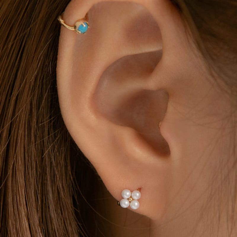 LUNNE 14k Türkis One-Touch Ring-Ohrringe (14 Karat Gold) #ER07