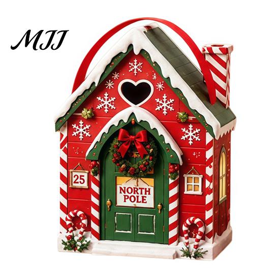 Reusable Seasonal Gift Containers Christmas House Shaped Candy Boxes with Handles, Festive Cottage Winter Holiday Packages Treat for Cookies