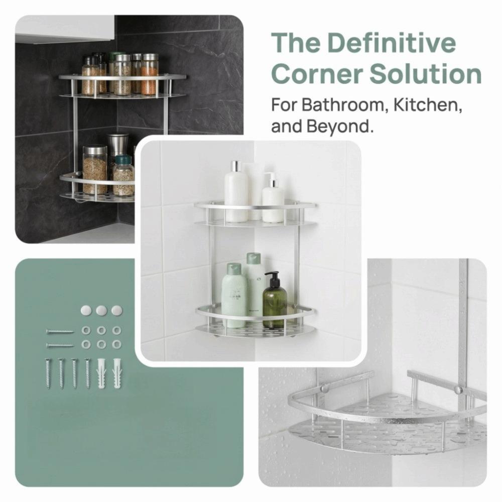 Two Layer Corner Shower Shelf Silver Bathroom Corner Shelf  Bathroom Kitchen Shower