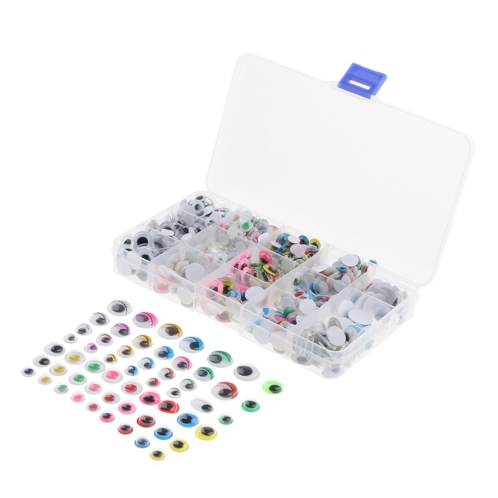 600Pcs Plastic Wiggle Googly Eyes with Box, For Teddy Doll Soft Toy DIY Making, 8-15mm, Self-