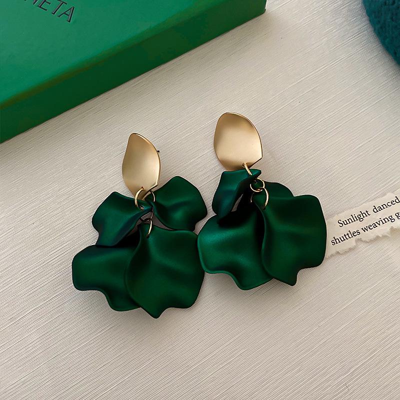 Silver Needle Rose Petal Long Earrings for Women - European and American Style, Chic Face-Slimming Dangle Jewelry