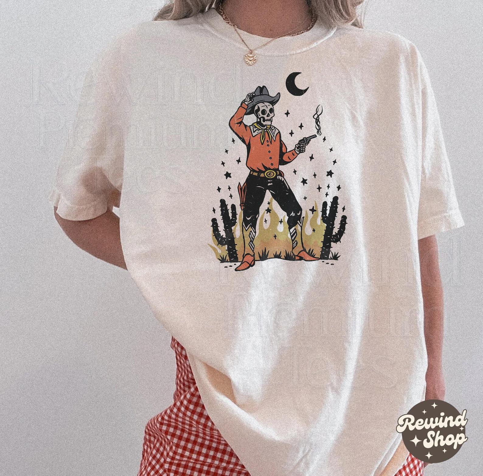 Western Skeleton Desert Comfort Colors Shirt - Retro Whimsigoth Gothic Tshirt - Cowboy Graphic Tee 3XL
