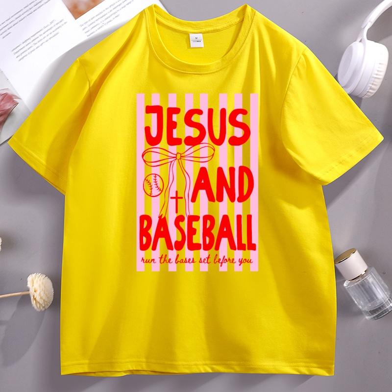 

Jesus and Baseball Tshirt Trendy Christian Graphic T Shirts Comfortable Unisex Women T-shirt Streetwear Round Neck Cotton Clothing 4XL