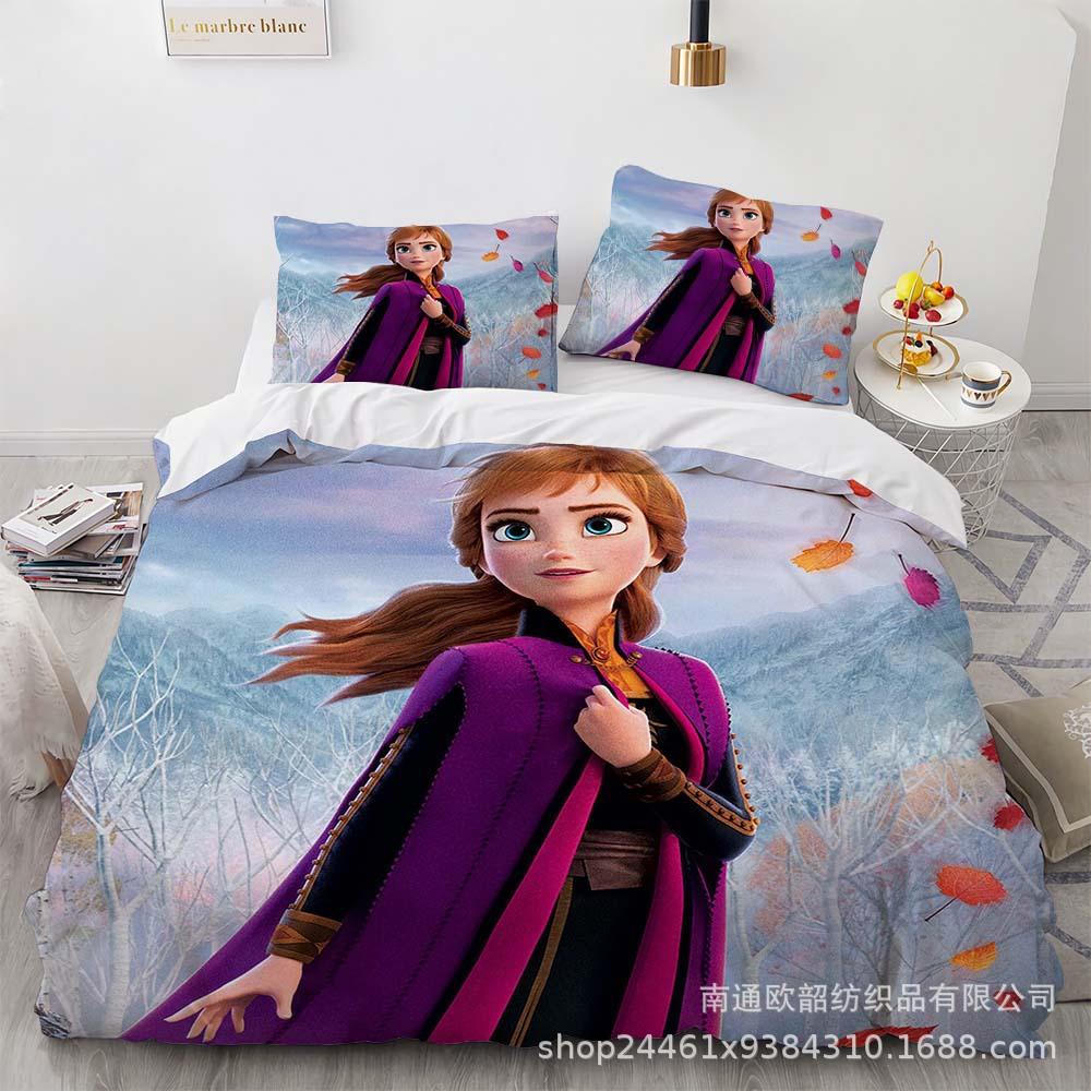 Cartoon Animation Kit 3D Digital Printing Quilt Cover Princess Bedding Three-Piece Set