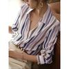 Spring New Women's Niche Retro Lapel Long-sleeved Contrasting Color Temperament Striped Shirt