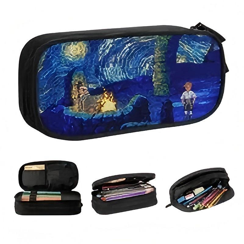 Student Zipper Pencil Case Polyester, Double Pencil Case Stationery Case Pencil Case Wish