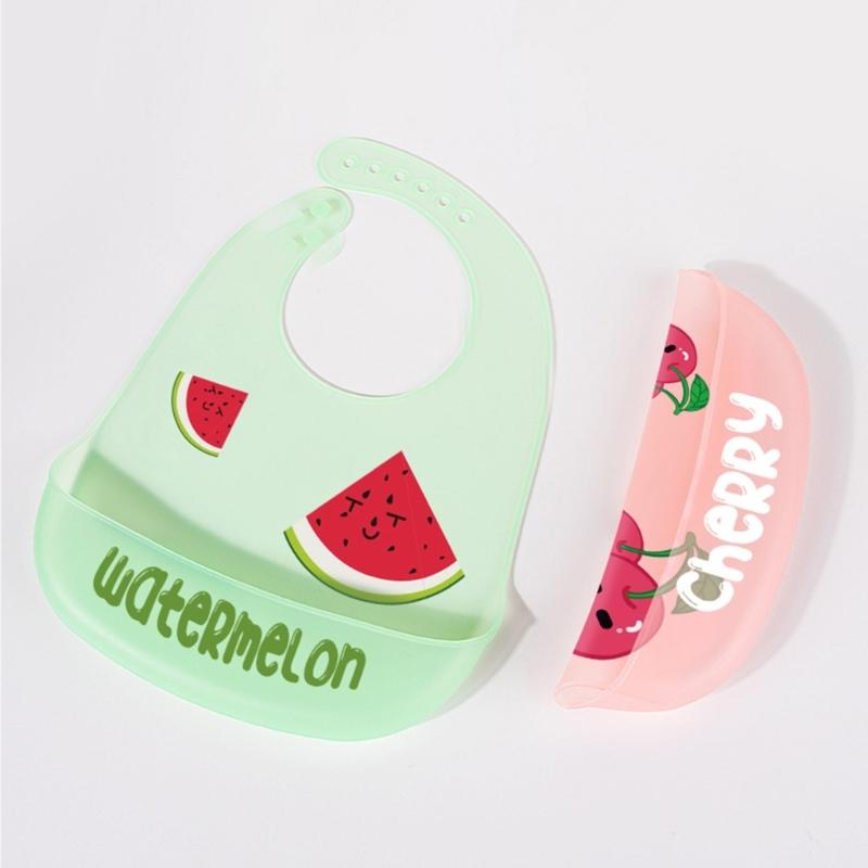 Baby Silicone Bib Cartoon Feeding Bib Waterproof Infant Boy Girl Washable Bib Food Spill Protective Bib with Food Pocket