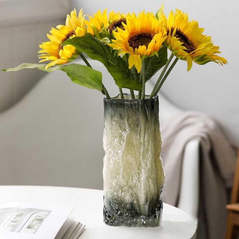 Glass Vase Gradient Hydroponics Terrarium Fold Pattern Flower Vase Floral Arrangement Accessories Home Decoration
