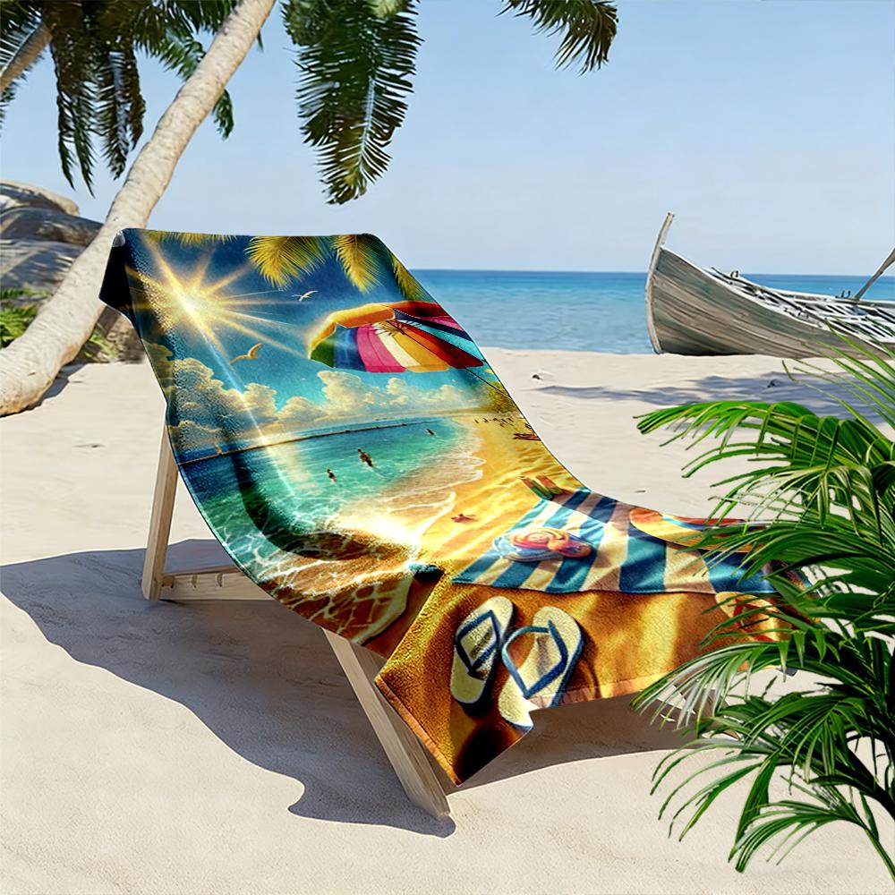 Tropical Beach Scene with Umbrella Art Beach towel quick-drying for travel outdoor sports jogging beach and swimming