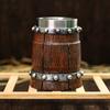 Handmade Wooden Barrel Beer Mug Viking Wood Style Beer Mug Simulation 600ml Beer Mug Double Wall Stainless Steel Resin Beer Cup