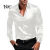 Men Solid Color Shirt Fall Spring Button-down Turn-down Collar Cardigan Long Sleeves Satin Slim Fit Sleeve Mid Length Casual Daily Wear Office