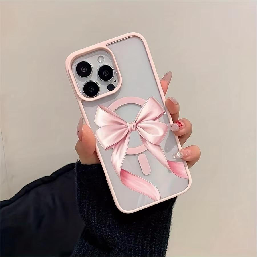 Cute Pink Bow Pattern Phone Case For Samsung Galaxy S23 S24 S25 S26 Ultra S22 Plus FE Wireless Magnetic Bumper Hard Back Cover