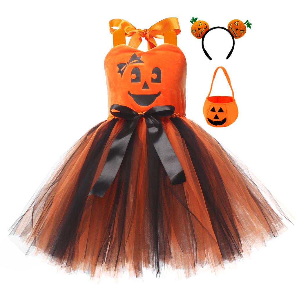 Girls Halloween Cosplay Costume Carnival Fancy Girl Performance Pumpkin Party Dress