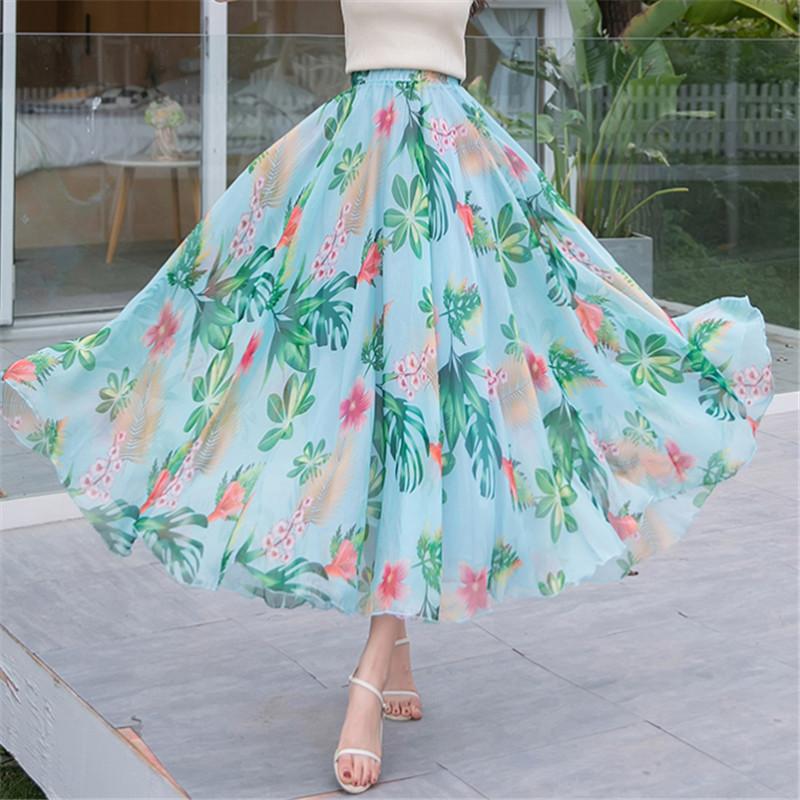 Women Chiffon Half-body Dress 2025 Spring Summer New Floral Half-body Vacation Style Beach Skirt