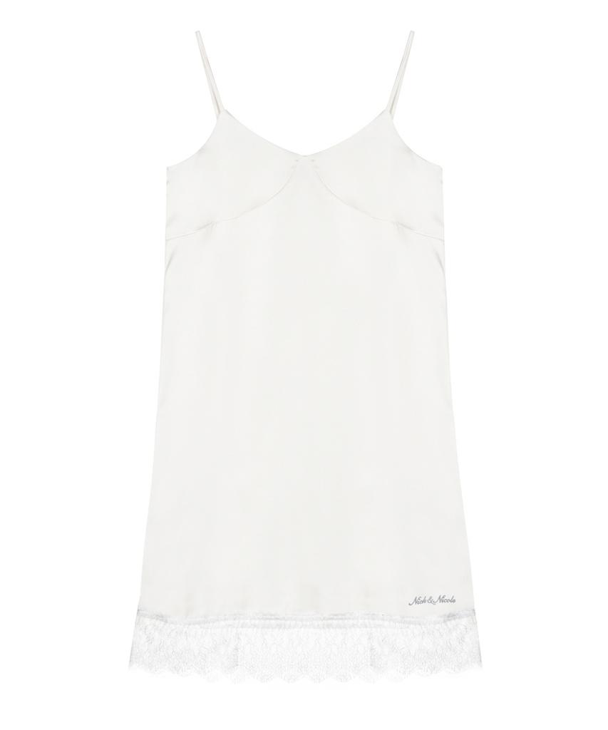 Nigaennikol Satin Lace Slip Dress_Ivory