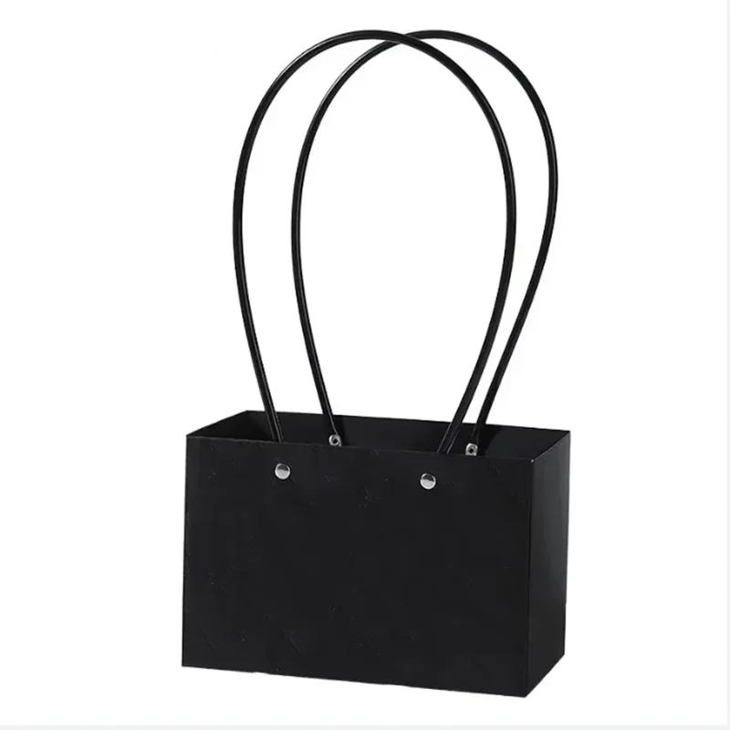 Paper Box Pink Kraft Paper Tote Bag Square Gift Bag  Flower Shop Supplies Valentine's Day Party 10pcs Fresh Flower Packaging