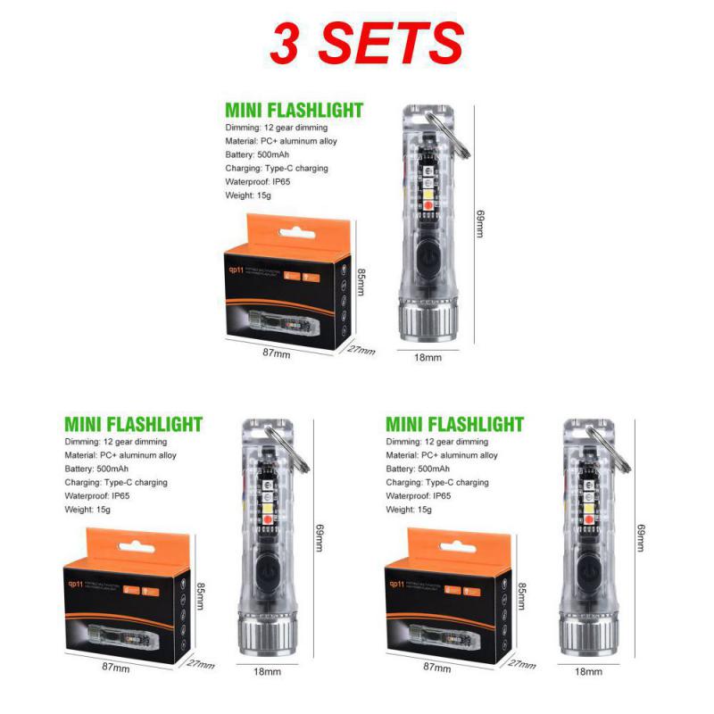 Mini Keychain Flashlight TYPE-C Fast Charging Multi-function IP66 Waterproof Fluorescent Magnetic Warning Camping Flashlight