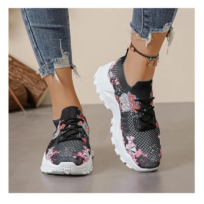 Dames fritidsvevd nettstoff blomsterknyttede sports komfortable og pustende løpesko