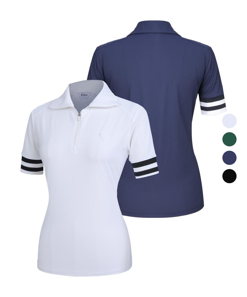 2ELA Ribline Women'S Polo Half-Zip Short Sleeve T-Shirt 4 Colors