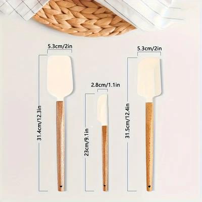 3pcs Wooden Handle Silicone Spatula Set Heat Resistant Silicones Scraper for Cooking Baking Stirring Applying Kitchen Gadgets