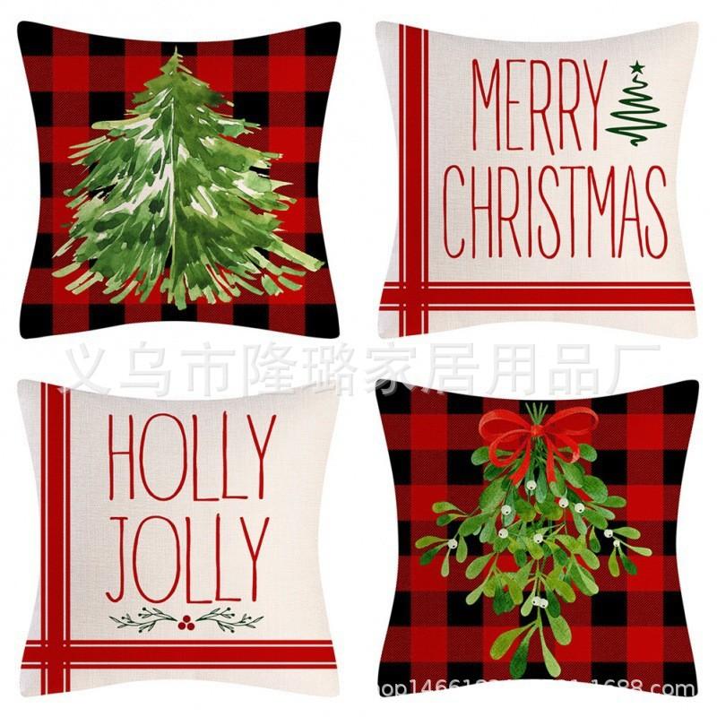 New Christmas Throw Pillow Cushion Home Decoration Short Plush Linen Printed Throw Pillow Cover