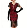 Flapper Dresses 1920s V Neck Sequins Fringed Dress Great Gatsby Dress for Womens Cocktail Dresses