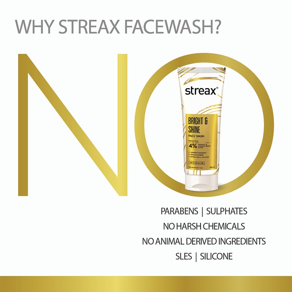 Streax Bright & Shine Face Wash 100 ml With Vitamin C Glycolic Acid Serum For Glowing Skin Daily Use