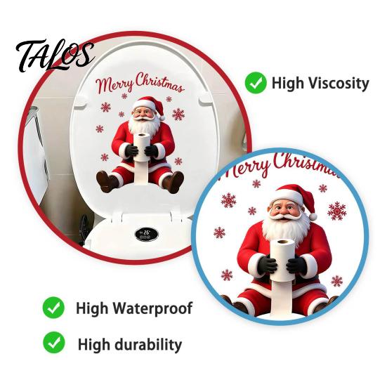Holiday Home Decor Stickers Santa Claus Toilet Sticker, Waterproof PVC Christmas Bathroom Decal for Creative Gift Ideas Decoration, Removable