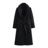 Women's Belt Warm Fur Collar Coat Flip Collar Pocket Button Decoration Autumn/Winter Women's Wear