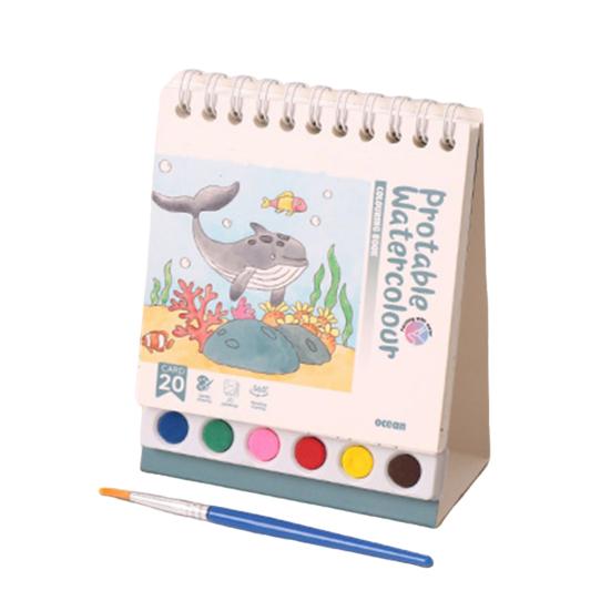 Kreatywny Zestaw do Malowania Arkusze Akwarelowe z 6 Polami Kolorów Ergonomiczny Pędzel Mini Akwarelowy Zeszyt Ćwiczeń Zestaw Podróżny dla Dorosłych Prezent