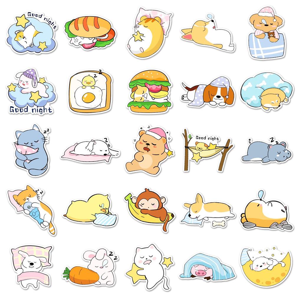 50 Sheets Good Night World Hand-Painted Cartoon Stickers for Phone Cases - Cute, Non-Infringing Doodle Decoration by Guka