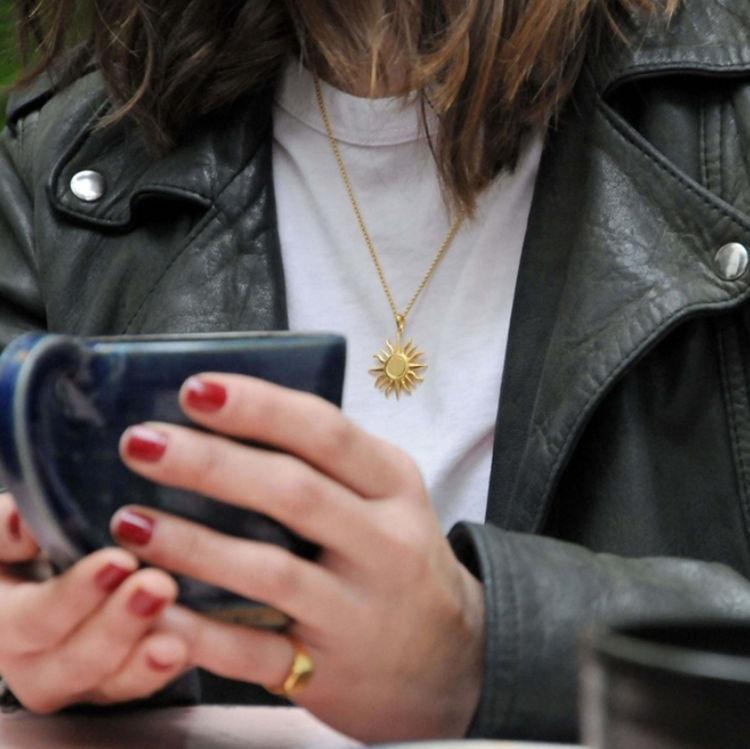 Stainless Steel Women'S Hawaiian Necklace, Gold Plated Brushed Sun Pendant Necklace Charm Necklace