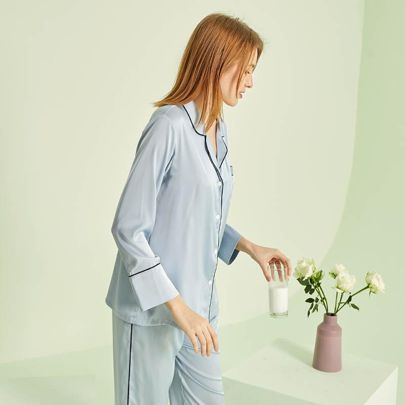 Long-sleeved Satin Cardigan Trousers Pajamas Loose Casual Home Wear Pajamas Women Solid Color Pajamas