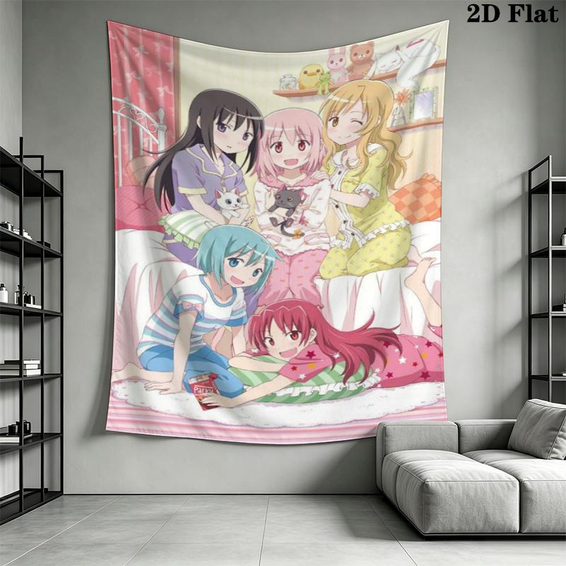 Puella Magi Madoka Magica Wall Tapestry Aesthetic Wall Hanging Printed Fabric Blanket Decorative Tapestries for Bedroom Living Room Home Decor