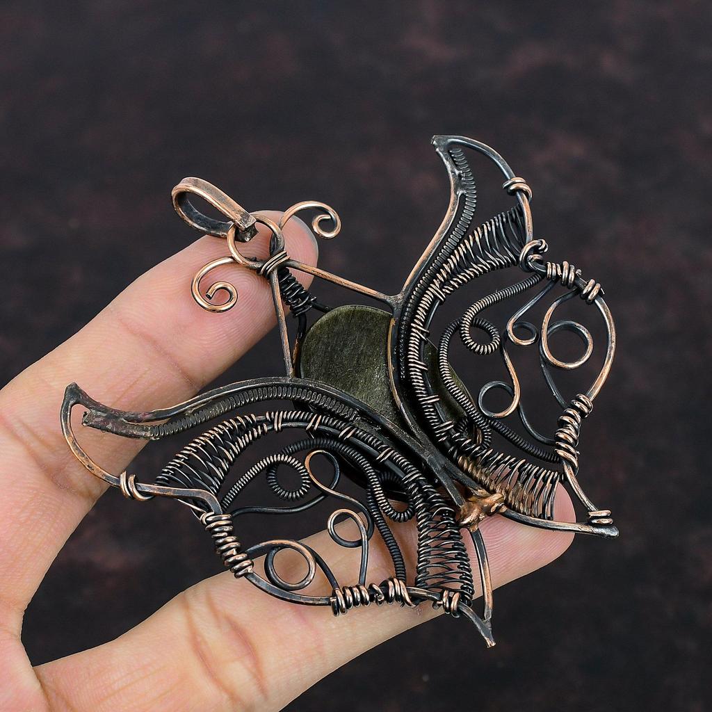 Silberner Obsidian Anhänger Kupferdraht gewickelt Anhänger Natürlicher Edelstein Anhänger Schmetterling Kupfer Schmuck Handgemacht Anhänger Geschenk für Mutter