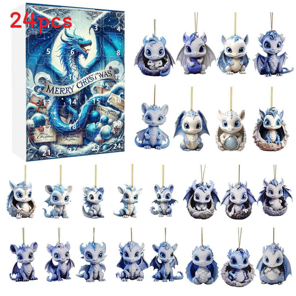 

New Christmas Blind Box Advent Calendar With Cute Ice Dragon Baby Acrylic Gift Set Style A