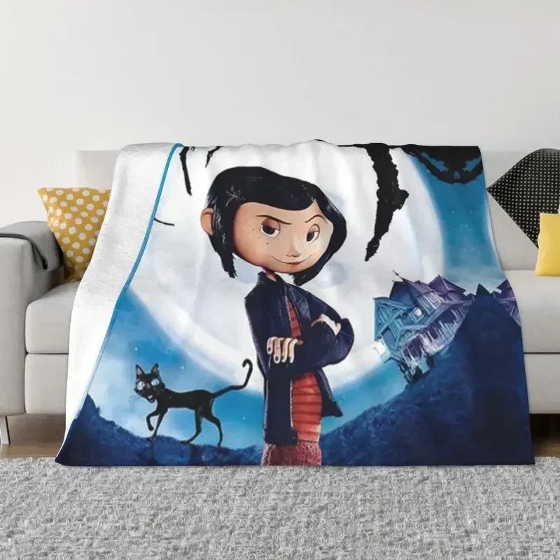 Coraline Doll Movie Blanket 3D Print Soft Flannel Fleece Warm Throw Blankets for Office Bed Couch Bedspreads Chibi Horror