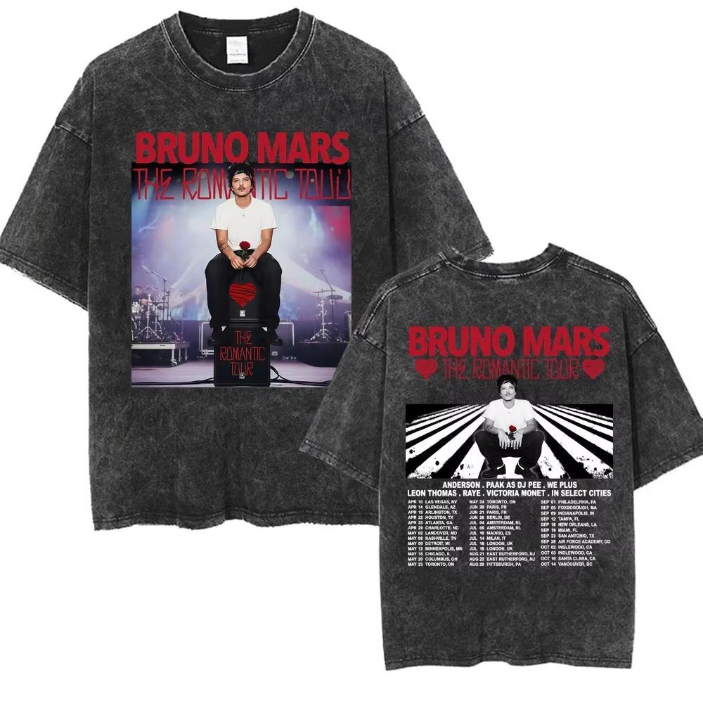 Bruno Mars The Romantic Tour  Vintage Stage Collage  Tour Dates DoubleSided Washed Oversized Black TShirt  Pop Music Fan Tour Merch Tee S