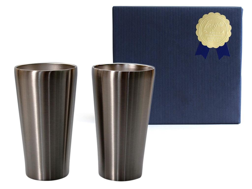 Kintouen Beer Glass Thermo Tumbler Pair Plain Silver Vacuum Insulated Stainless Steel Luxe 340ml Premiere Aoyama 51218 Double-Walled