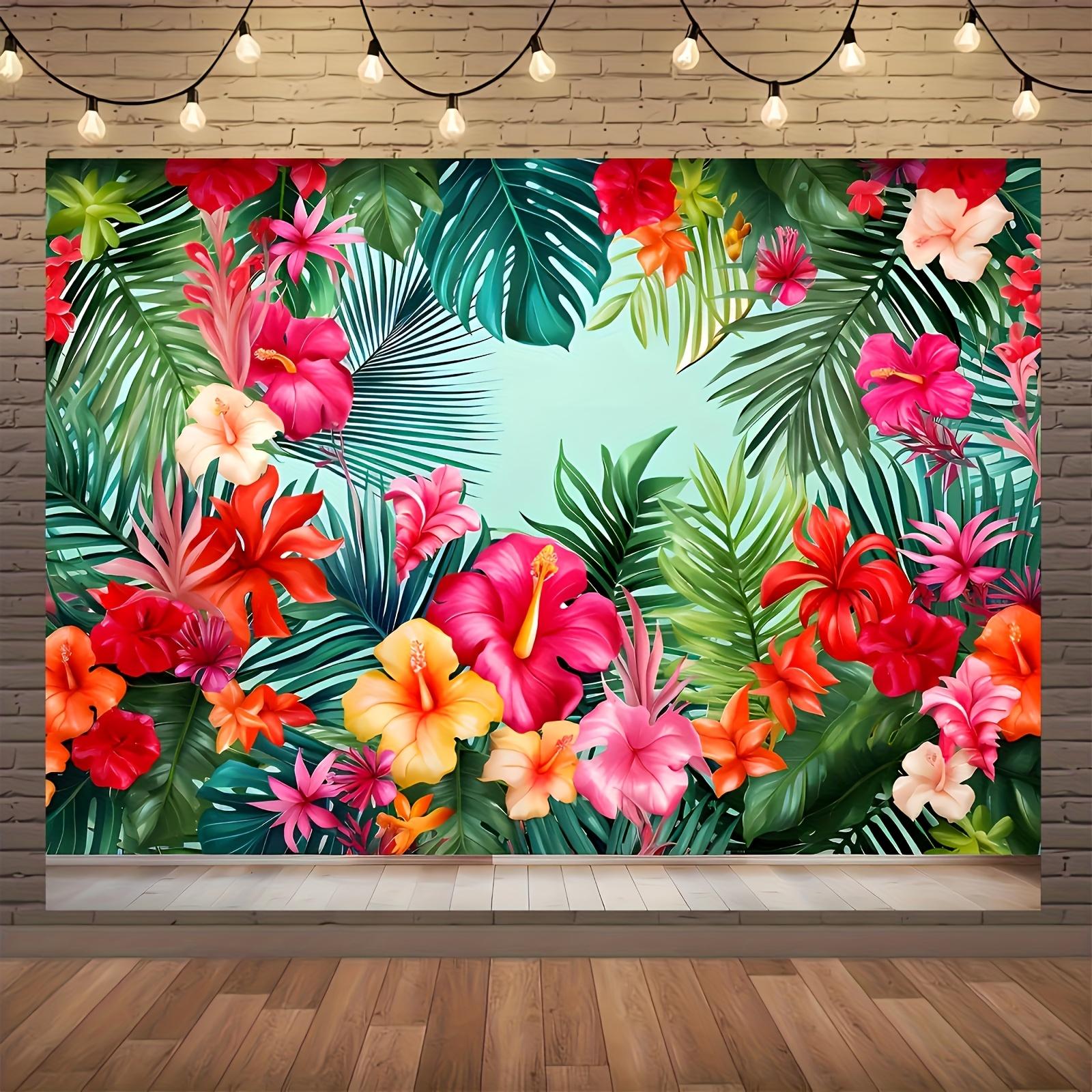 

Tropical Hibiscus Flowers Tapestry Palm Leaves Exotic Plants Jungle RainforestSummer Beach Luau Party Wall Hanging BackdropCloth 74x94cm(29x37in)