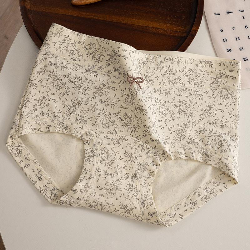 Plus Size Women's Floral Cotton 10A Anti Bacterial Non Scratch Full Hip Extended Crotch Small Flat Angle Briefs