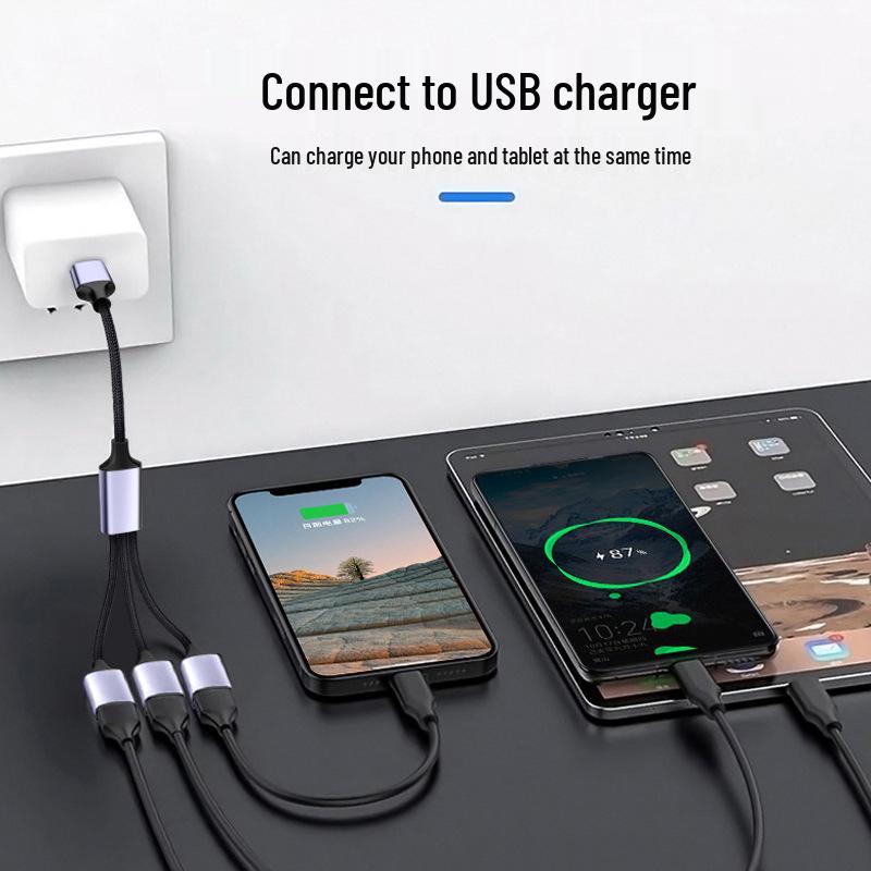3-in-1 USB Extension Cable Splitter for Computer, Laptop & Phone Charging