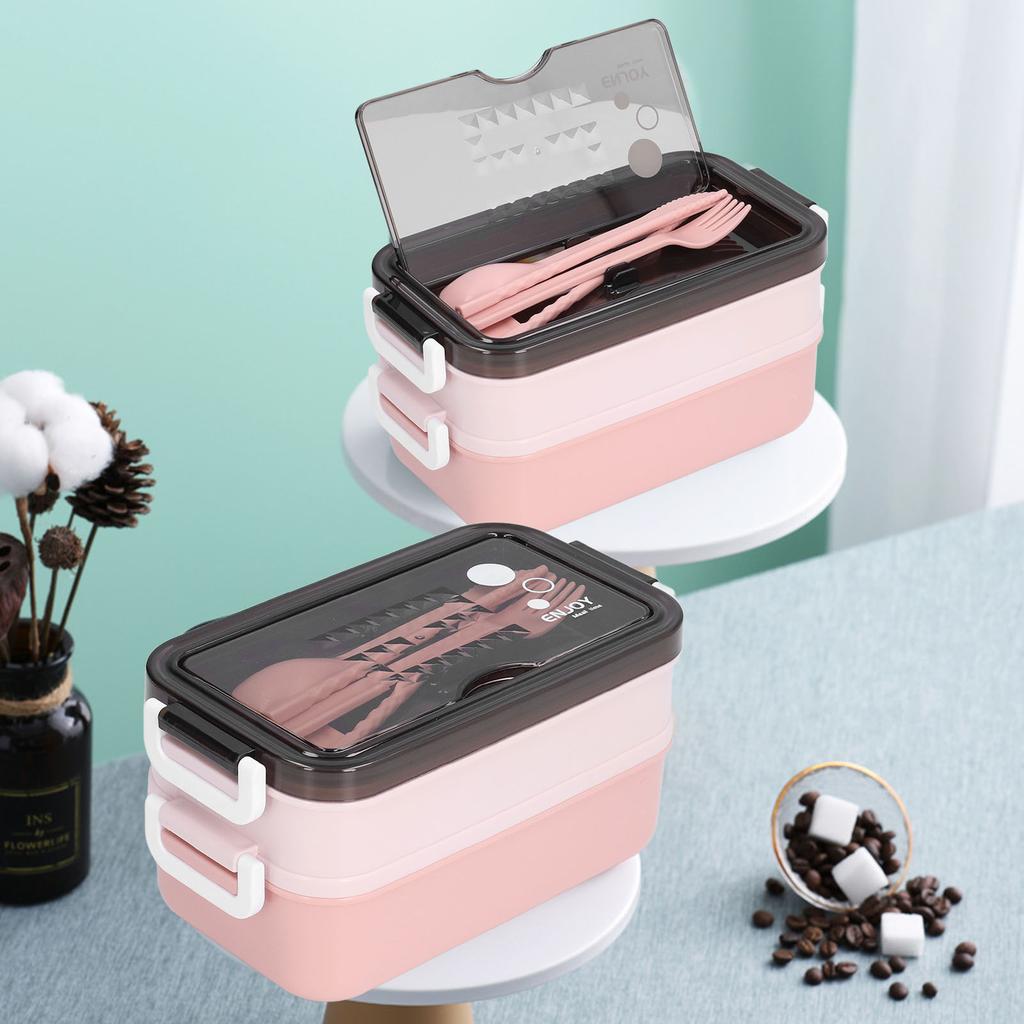 Lunch Box 2 Tier Stackable Container Folding Buckle Stainless Steel Insulated Lunch Box