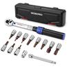 WORKPRO Torque Wrench, 14-Piece Set, 6.35mm (1/4") Drive, Pre-Set Bit Sockets with Extension Bar, 2-26 Nm Torque, Easy Rotation Direction Switch, Quic